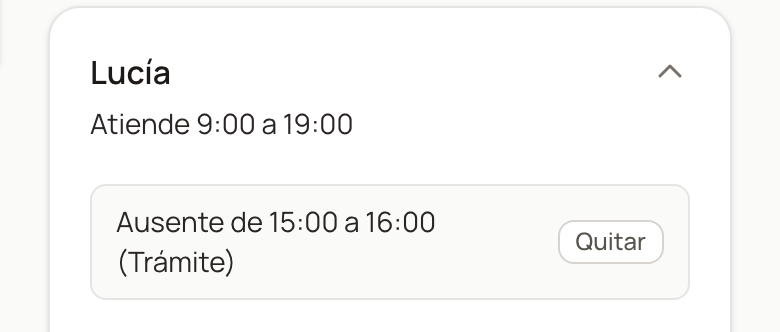 Una ausencia de ese día con su botón Quitar